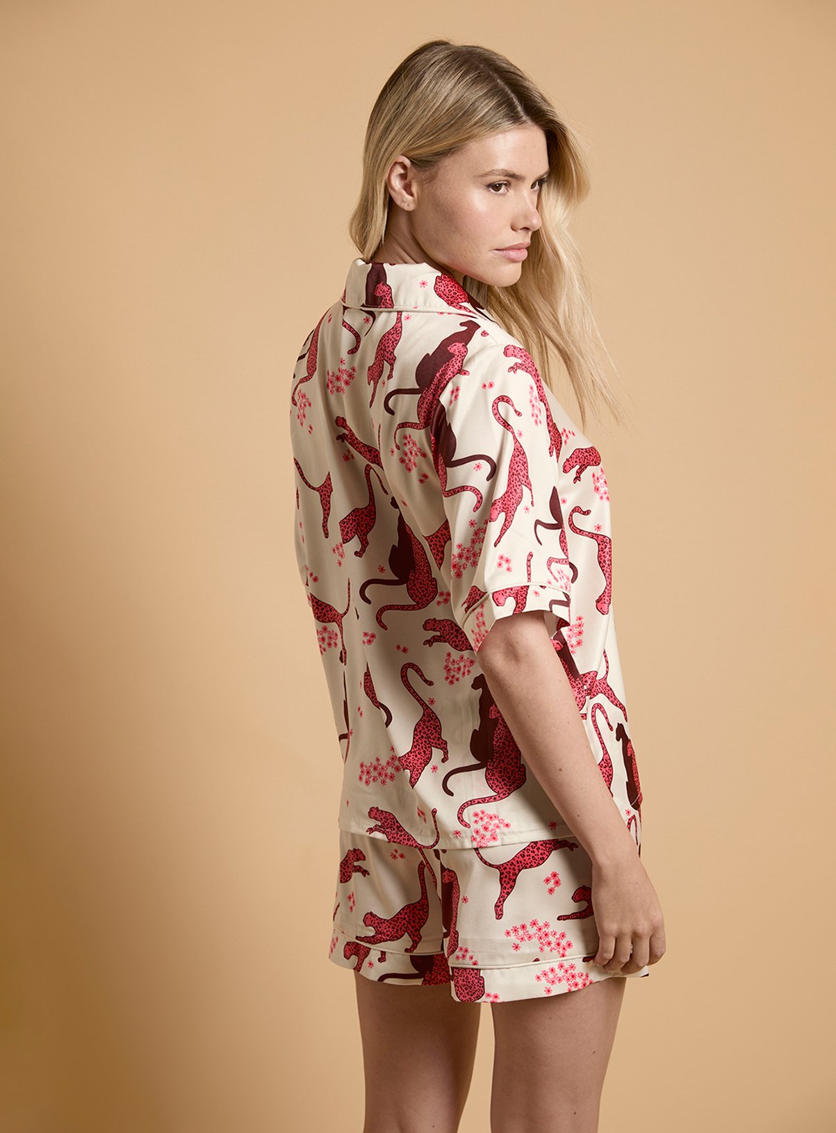 OASIS Animal Satin Printed Short Nightwear Set L - Image 3 thumbnail